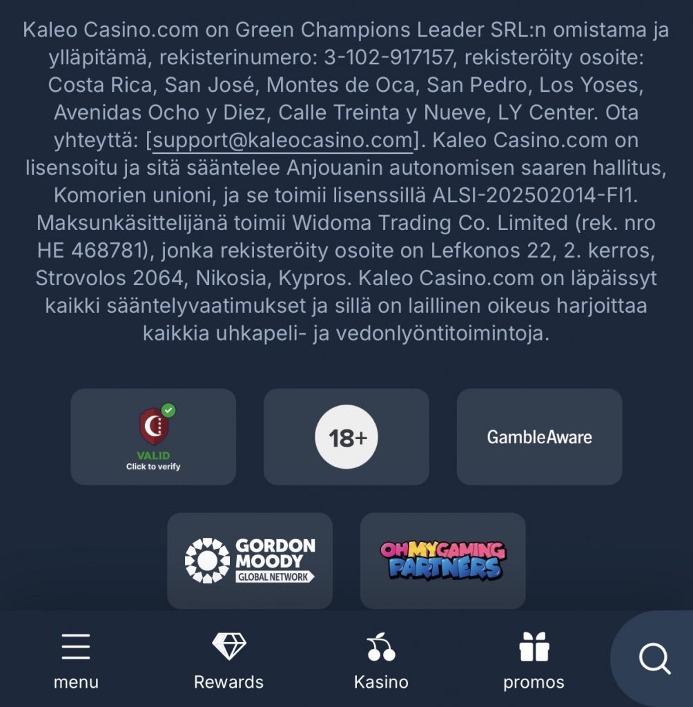 Kaleo Casinon Anjouanin pelilisenssi