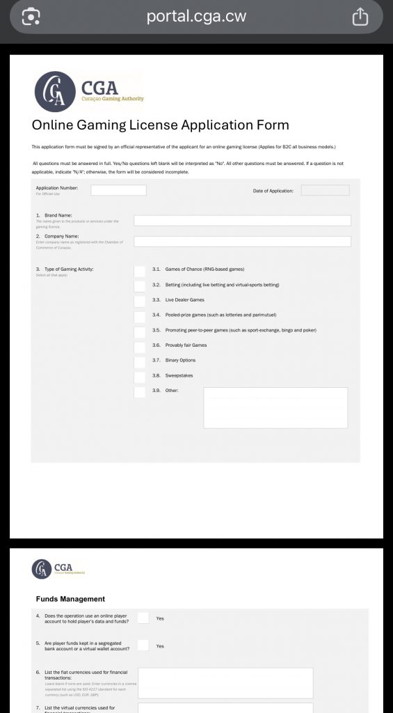 CGA-lisenssin hakemiseen tarkoitettu lomake