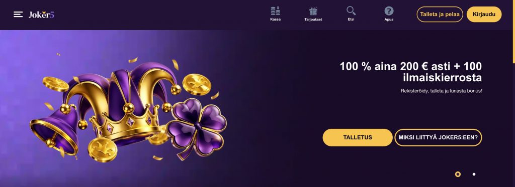 Joker5-niminen casino Malta -lisenssillä ja sen etusivu.