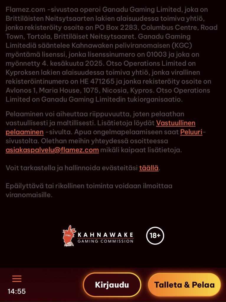 Flamez-sivuston Kahnawaken pelilisenssi