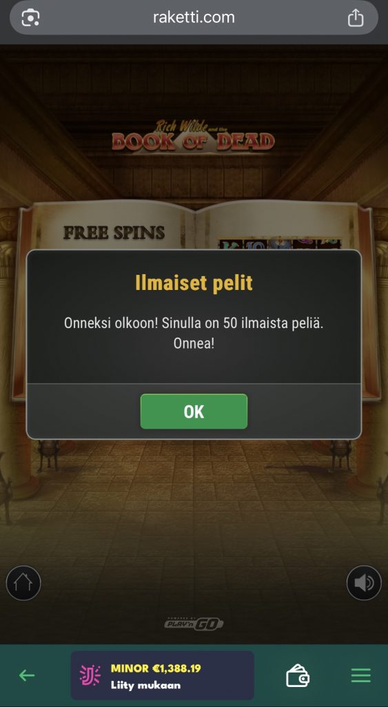 Casino ilman lisenssiä tarjoaa 50 ilmaiskierrosta Book of Deadiin