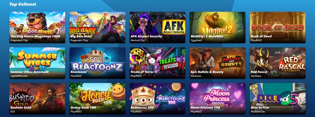MGA kasinot tarjoavat kolikkopelejä isoilta valmistajilta, kuten Pragmatic Play ja Play’n GO.