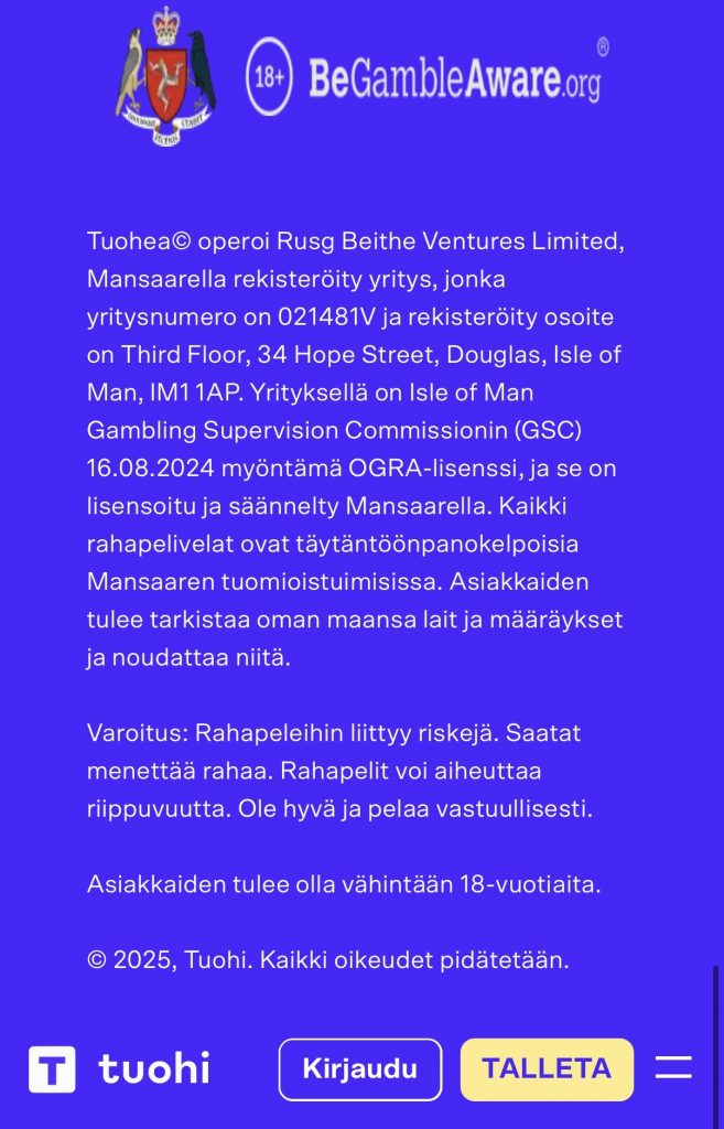 Tuohi Casinon Mansaaren pelilisenssi