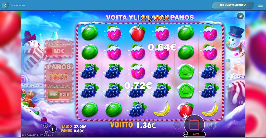 Sweet Bonanza Xmas -pelin pelaaminen Maltan lisenssi kasinolla.