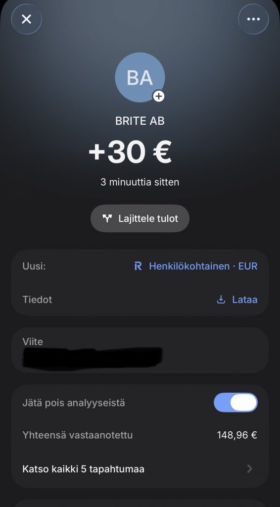 30 euron kotiutus ulkomaiselta kasinolta Revolut-tilille