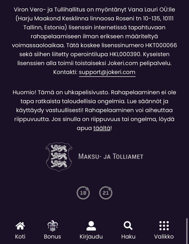 Jokeri Casinon Viron pelilisenssi
