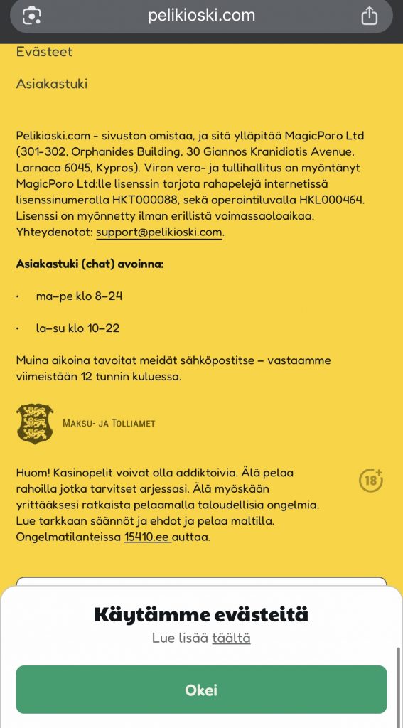 Pelikioski-niminen Viron kasino ja sen EMTA-lisenssi